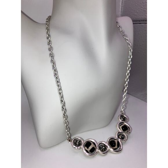 Black, White & Silver Rhinestone Beads Faceted Modern 23.5" Necklace! - Picture 7 of 8